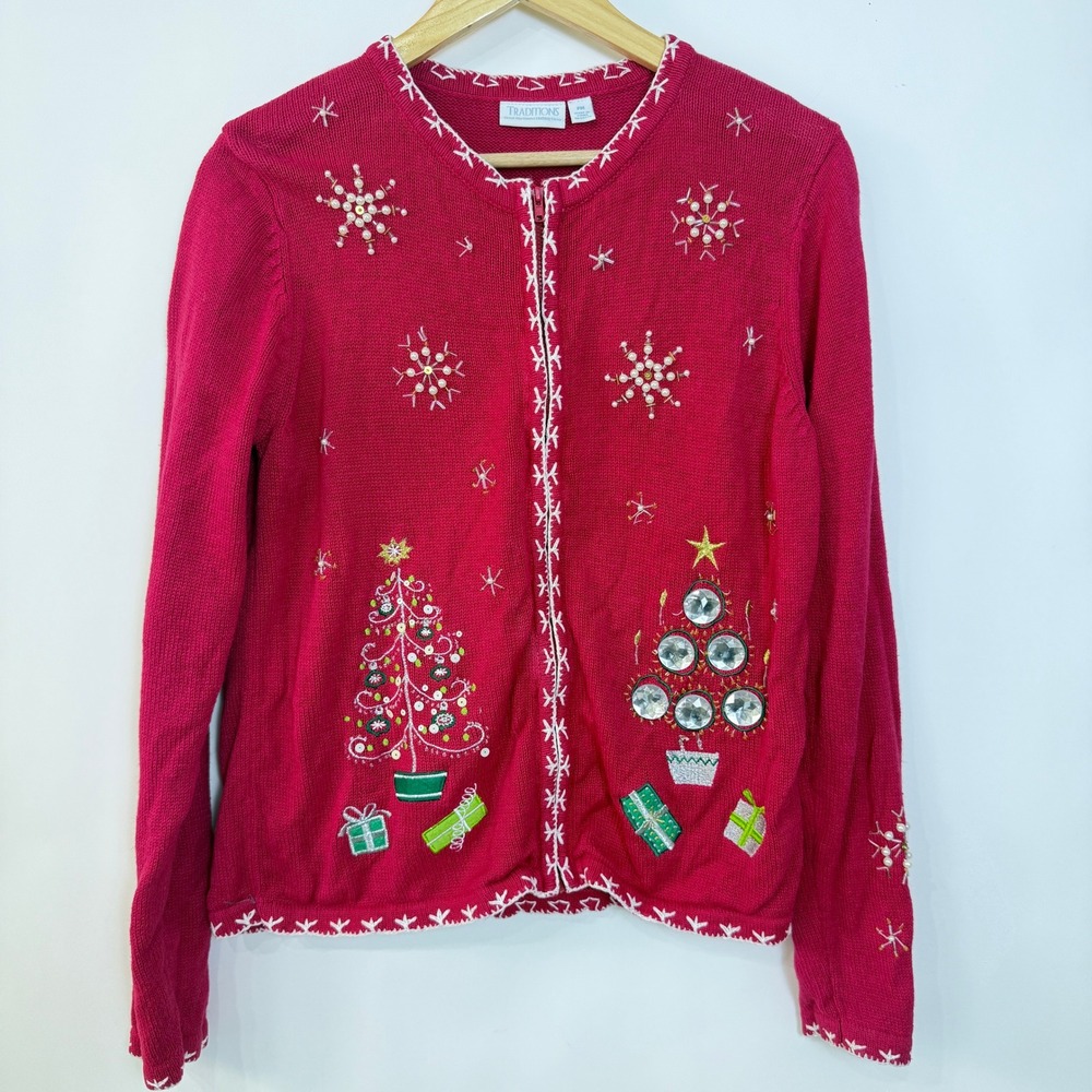 Traditions Christmas Cardigan Sweater Womens‎ PM Holiday Embellished